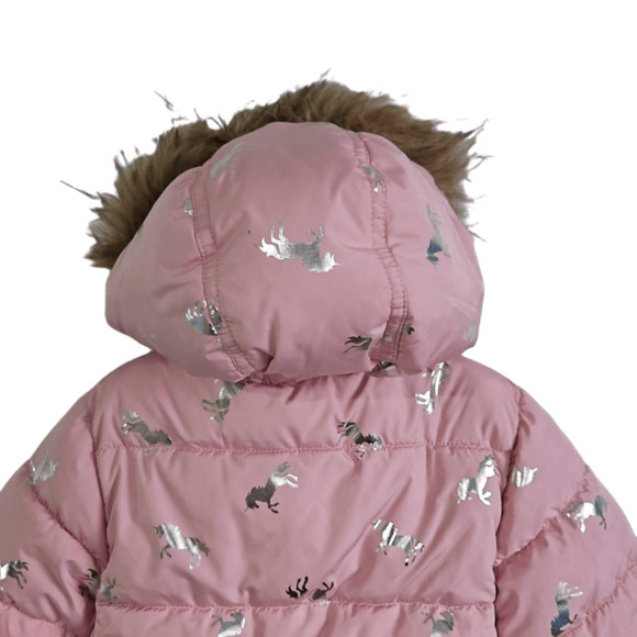 Children's Place Girls XS Puffer Jacket Pink Silver Unicorns Hooded - Picture 4 of 6